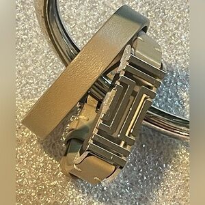 Tory Burch Fitbit FRET Double Wrap Leather Bracelet Taupe Gray Silver